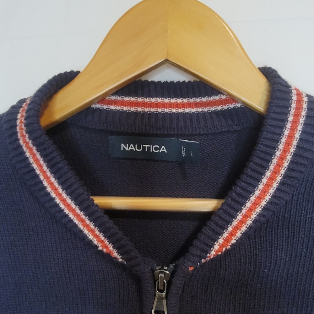 Nautica Mens Logo Baseball Jacket Sweater Large Navy Blue - Picture 3 of 7